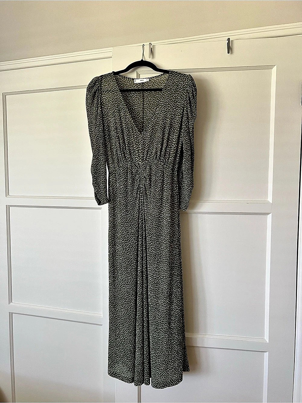Mango Polka Dot Long Sleeve Midi Dress Maxi Dress Green & White